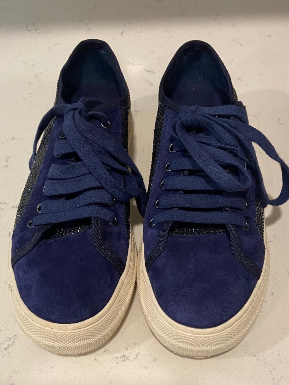 Gianni Bini Embellished Suede Sneakers.